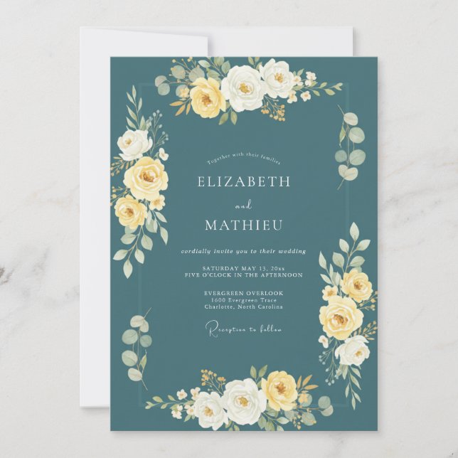 Invitation Mariage de teinte radiante sarcelle et nature (Devant)