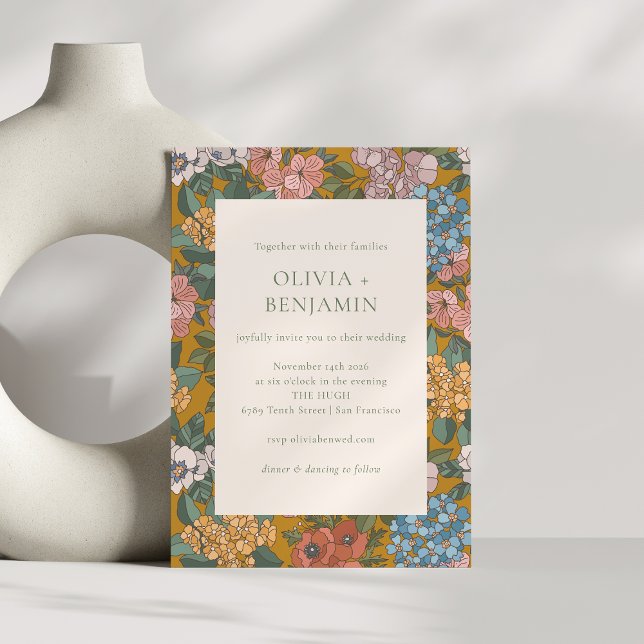 Invitation Mariage de terre jaune boho moderne Floral Mustard (Créateur téléchargé)