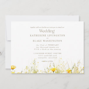 Invitation Mariage de texte couleur or jaune Fleur sauvage