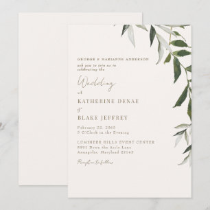 Invitation Mariage de texte léger Champagne Greenery Gold