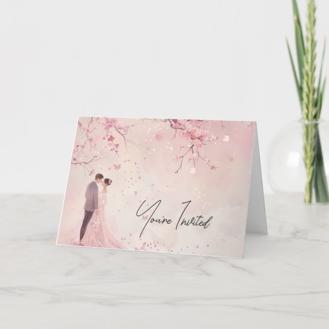 Invitation Mariage de thème rose mariée et chambre (Devant)