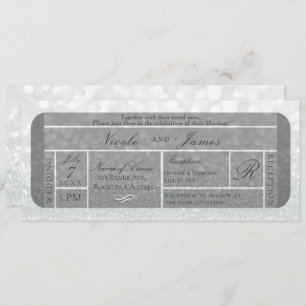 Invitation Mariage de ticket VIP Parties scintillant argent b