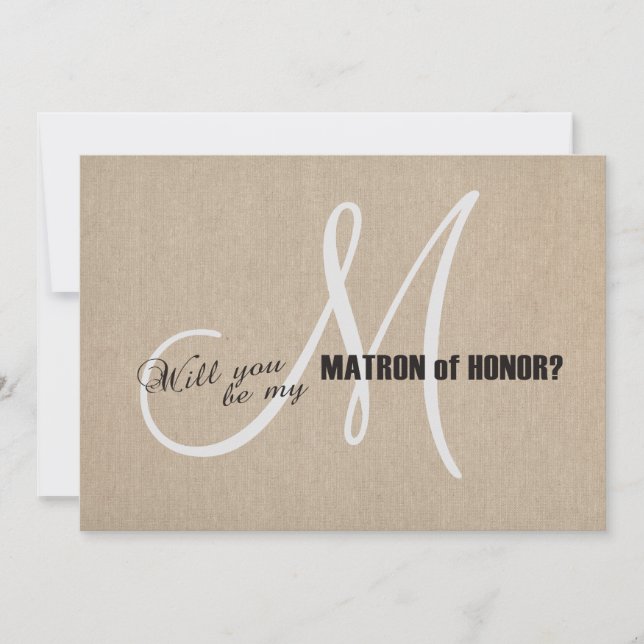Invitation Mariage de toile en lin rustique Be My Matron of H (Devant)