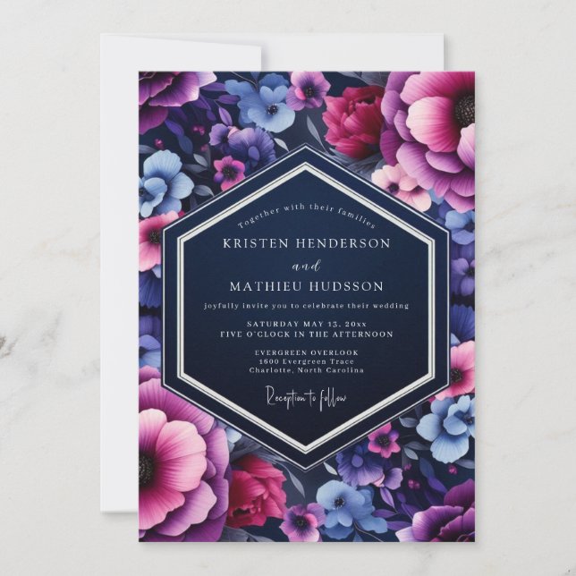 Invitation Mariage de ton joyau Magenta Indigo (Devant)