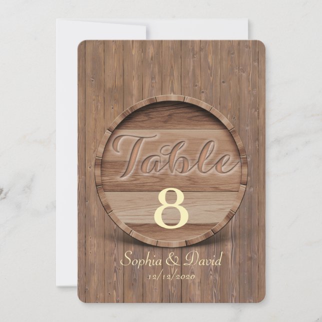 Invitation Mariage de tonneau en bois rustique Numéro de tabl (Devant)