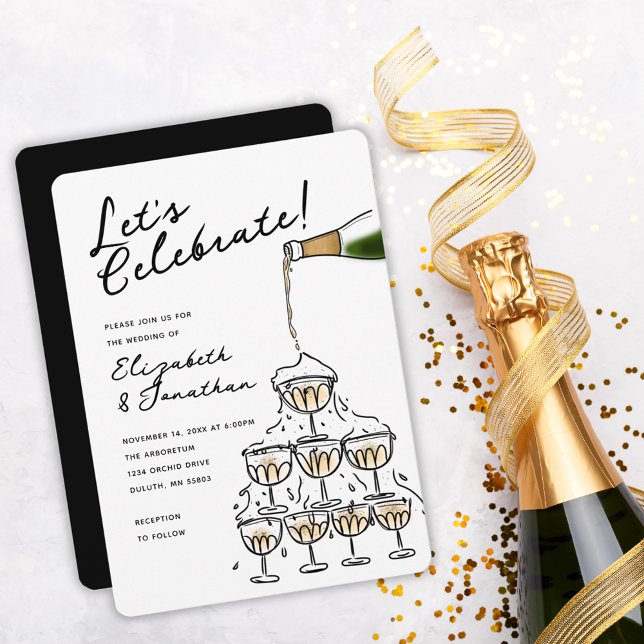 Invitation Mariage de tour Champagne tiré à la main (Whimsical Hand Drawn Champagne Tower Wedding Invitation)