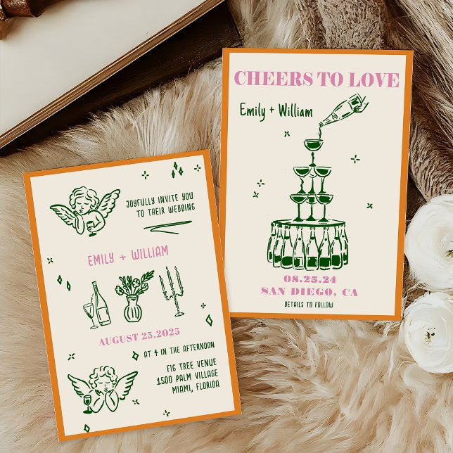 Invitation Mariage de tour de Champagne illustré à la main (Créateur téléchargé)