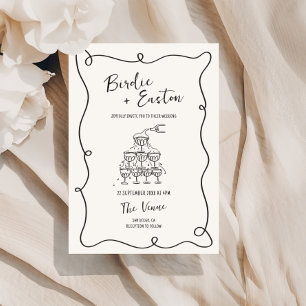 Invitation Mariage de tour de Champagne illustré manuscrit