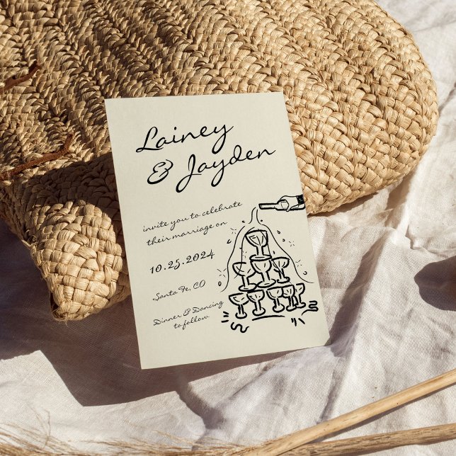 Invitation Mariage de tour de Champagne moderne rétro manuscr (Créateur téléchargé)