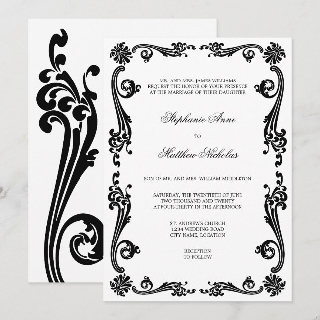 Invitation Mariage de tourbillons de fleurs cosmopolites (Devant / Derrière)