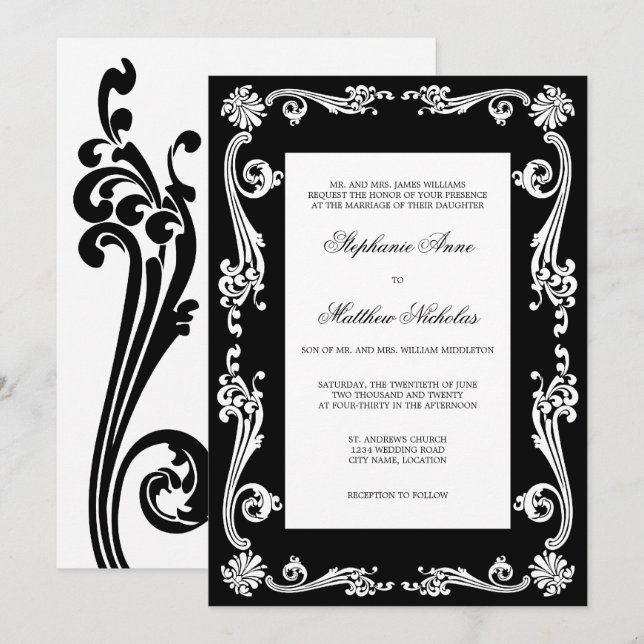 Invitation Mariage de tourbillons de fleurs cosmopolites (Devant / Derrière)