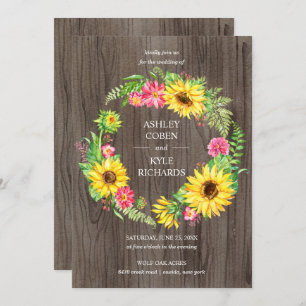 Invitation Mariage de tournesol avec couronne sur arrière - p