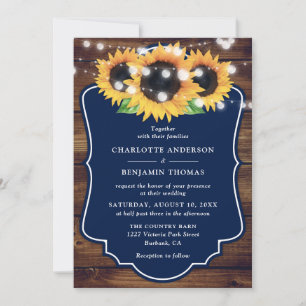 Invitation Mariage de tournesol bleu de la Marine Rustique Wo