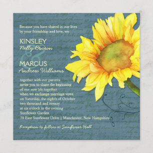 Invitation Mariage de tournesol bleu rustique