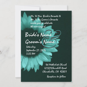 Invitation Mariage de tournesol bleu turquoise