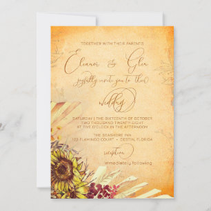 Invitation Mariage de tournesol bohème rustique