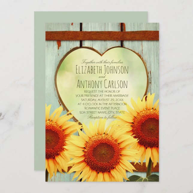 Invitation Mariage de tournesol d'automne, clôture rustique d (Devant / Derrière)