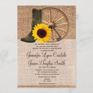 Invitation Mariage de tournesol de bottes de cowboy de toile