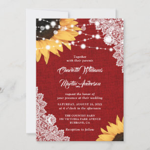 Invitation Mariage de tournesol de dentelle rouge rustique