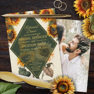 Invitation Mariage de tournesol Dîner de répétition vert et o