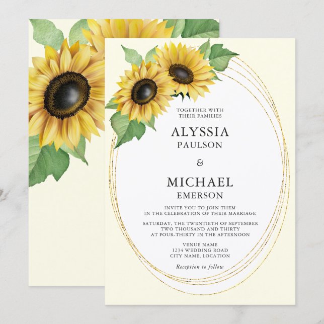 Invitation Mariage de tournesol élégant et simple (Devant / Derrière)