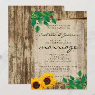 Invitation Mariage de tournesol en bois de la grange russe