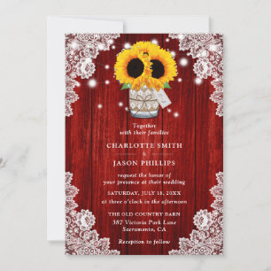 Invitation Mariage de tournesol en bois rouge rustique