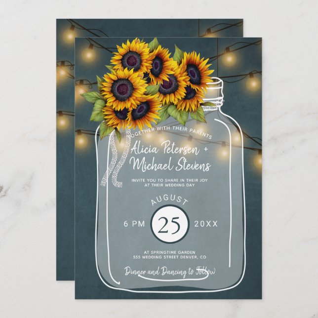 Invitation Mariage de tournesol en carton rustique (Devant / Derrière)