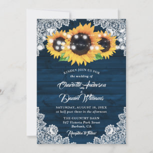 Invitation Mariage de tournesol en dentelle de bois bleu de l