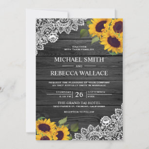 Invitation Mariage de tournesol en dentelle de bois gris de c