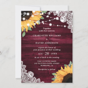 Invitation Mariage de tournesol en dentelle de bois rustique