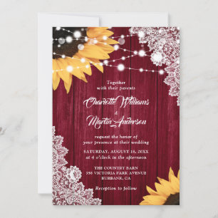 Invitation Mariage de tournesol en dentelle de bois rustique