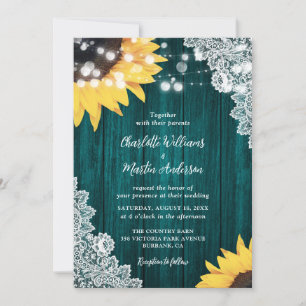 Invitation Mariage de tournesol en dentelle de bois rustique