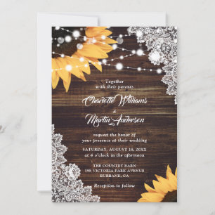 Invitation Mariage de tournesol en dentelle de bois rustique