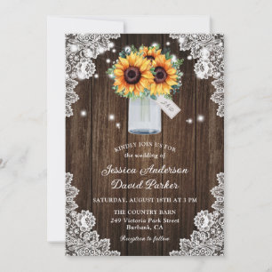 Invitation Mariage de tournesol en dentelle de bois rustique