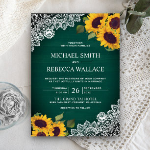 Invitation Mariage de tournesol en dentelle de bois vert rust