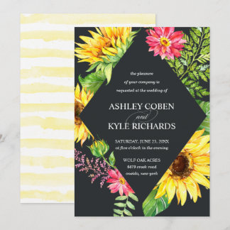 Invitation Mariage de tournesol en jaune avec arrière - plan 