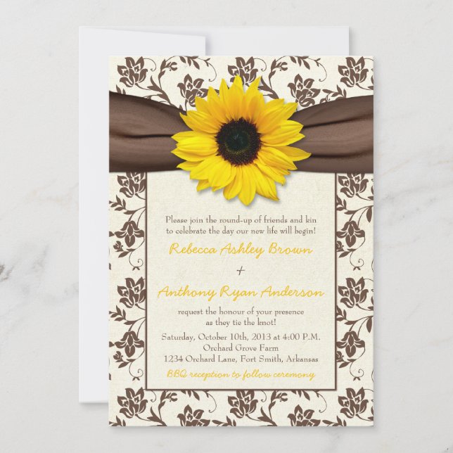 Invitation Mariage de tournesol en ruban Brown jaune (Devant)