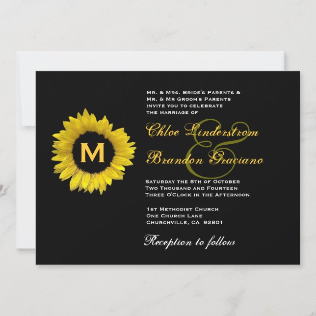 Invitation Mariage de tournesol jaune et noir (Devant)