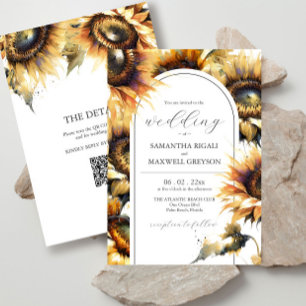 Invitation Mariage de tournesol jaune rustique Détails du cod