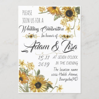 Invitation Mariage de tournesol jaune rustique et élégant