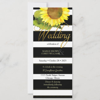 Invitation Mariage de tournesol moderne noir blanc rayures