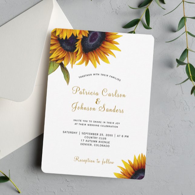 Invitation Mariage de tournesol moderne rustique (With ROUNDED CORNERS option)