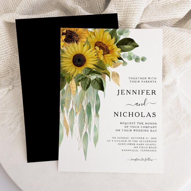 Invitation Mariage De Tournesol Noir Et Blanc Moderne (Modern Black And White Sunflower Wedding Invitation)