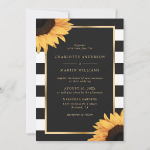 Invitation Mariage de tournesol noir et blanc rustique