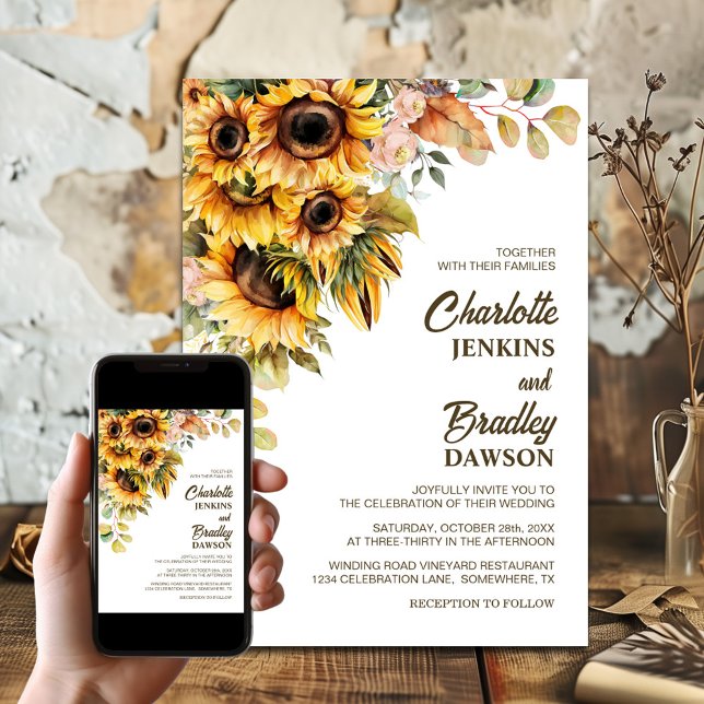 Invitation Mariage de tournesol rustique (Créateur téléchargé)