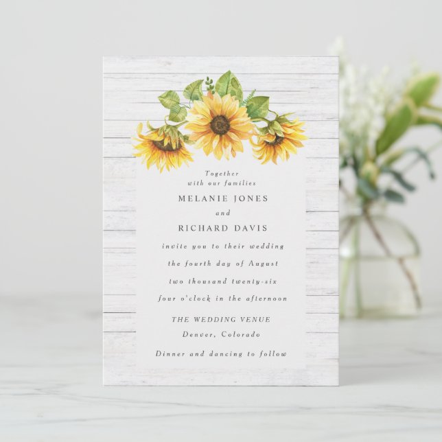 Invitation Mariage de tournesol rustique (Debout devant)