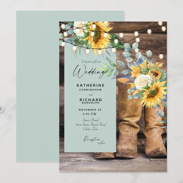 Invitation Mariage de tournesol Rustique Boots Redneck (Devant / Derrière)