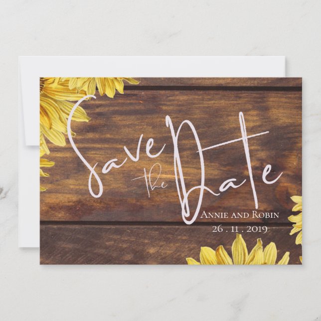 Invitation Mariage de tournesol rustique en bois Enregistrer  (Devant)