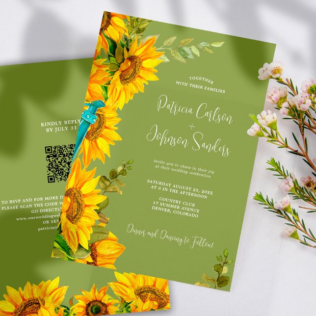 Invitation Mariage de tournesol rustique été code QR à RSVP (Créateur téléchargé)